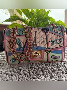 Karl Lagerfeld Pink Multicolor Quilted Chain Shoulder Bag